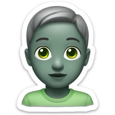 WhatsApp infant emoji with grey skin and green eyes sticker