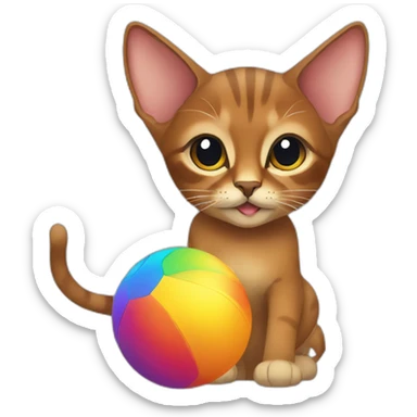Abyssinian cat play colorful ball sticker