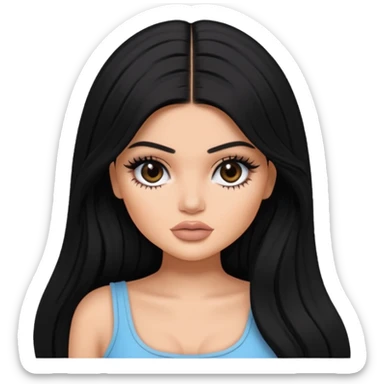 kylie jenner as pretty bratz baddie, black long hair sticker