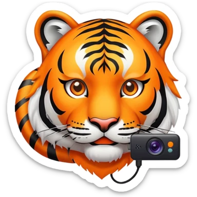 streamer tiger face with webcam and setup for Twitch emote sticker
