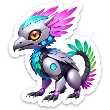 Tropical futuristic lush warm-colored modern colorful neon-colored cyber-Fakémon-Digimon-Trico-creature sticker