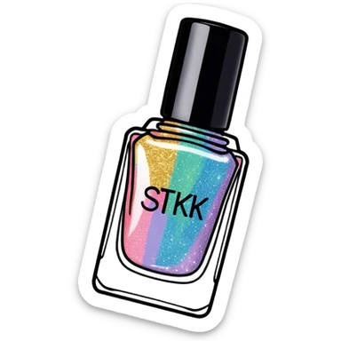 Realistic Holographic rainbow glitter nail polish, in translucent bottle, black color top lid sticker
