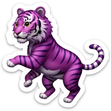 purple furred tiger with burgundy stripes jumping sticker