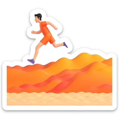person running with high steps across scorching hot beach sand with heat waves rising sticker