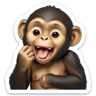 Cinematic Cute Yawning Chimpanzee Portrait Emoji, Head tilted slightly with a dramatic, wide-open yawn, showcasing a gently textured face with half-closed, drowsy eyes and an open, relaxed expression, Simplified yet irresistibly adorable features, highly detailed, glowing with a soft, cozy glow, high shine, relaxed yet expressive, stylized with a dash of whimsical primate charm, soft glowing outline, capturing the essence of a drowsy yet affectionate guardian that seems ready to stretch out for a nap! sticker