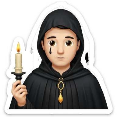 ancient man in black cloak hold a black candle sticker