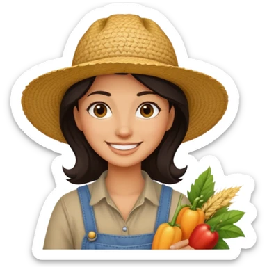 farmer dark hair woman with straw hat sticker