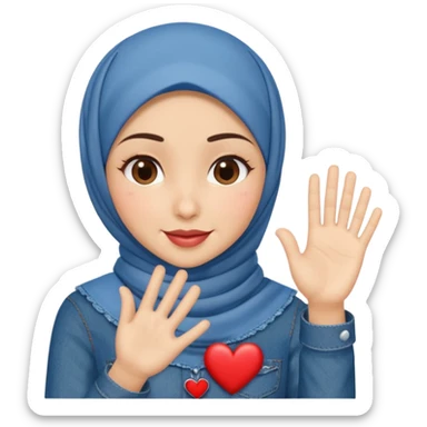 Turkish beautiful finish Konya girl denim hijab and heart dress and wink her hand goodbye  sticker
