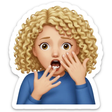 Emoji di ragazza bionda riccia che urla e mette una mano ben aperta in faccia davanti la bocca e gli occhi sticker