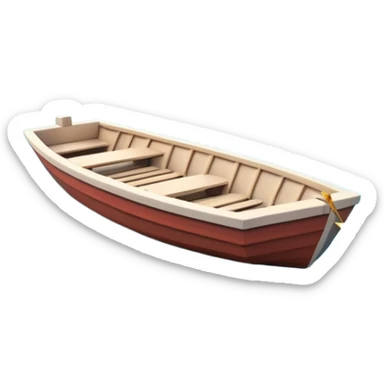 A 3D cartoon small boat floating on estuary water, with nearby reeds and horizon in view, bright lighting, Memoji-style. sticker