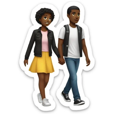 Black teen couple walking  sticker
