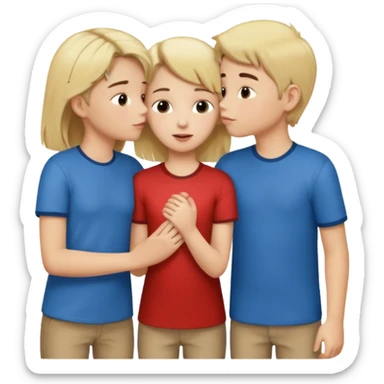 iOS emoji style.
One girl, two boys.
The girl is holding hands with one boy and kissing the other boy at the same time.
Both boys are male, one blond, one brunette.
All characters are human, not female duplicates. sticker
