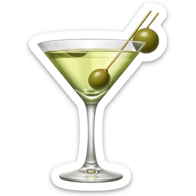 martini with 3 green khaki olives all stuck at the same 1 stick and same size . liquid should be a clear white color like water kinda  sticker