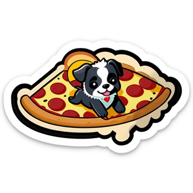 A dog with tutu floating in a pizza slice sticker