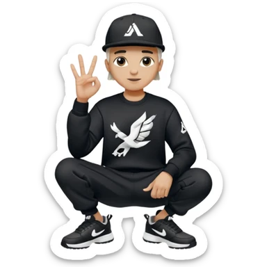 Crea Un Emoji De Cuerpo Completo Que Sea Hombre Con Corte Alucin Que Tenga Gorra Nike, Suéter Negro Que Tenga La Letras LA El La Parte Del Corazón, Zapatos Adidas Con Una Palomita✅, Pantalón Ancho O Bellaco Con Unos Diseños De Palomas Blancas Y Asiendo Una Pose Con Su Mano Que Sea Está 🤙🏽. sticker