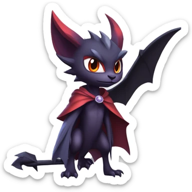  Anthro Kawaii Edgy Cool Vampiric Demonic Beautiful Noivern-Nargacuga-Litten with big Bat Ears and wearing a cape full body sticker
