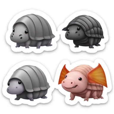 Lavender gray Pig armadillo darth Vader isopod lobster tail fanned tail feathered tail pig armadillo darth Vader face sticker