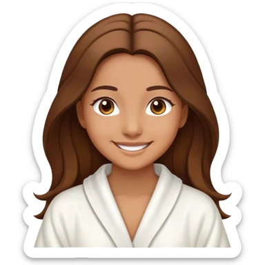 Chica sonriendo con bata color blanca, cabello largo color café, color de piel trigueña  sticker