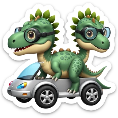Tres dinosaurios bebés grises cada uno subido en un carro tecnológico blanco con lentes de realidad virtual sticker