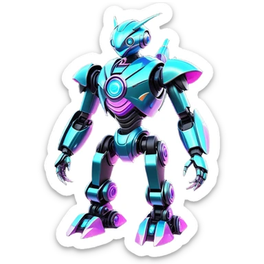  Epic legendary rare glowing mechanical Shiny sparkly transparent bioluminescent luminescent vibrant bright pastel dark exotic iridescent colorful gradients futuristic modern metallic glossy glittery fantasy-cyber-Fakémon-Vernid-robot-creature sticker