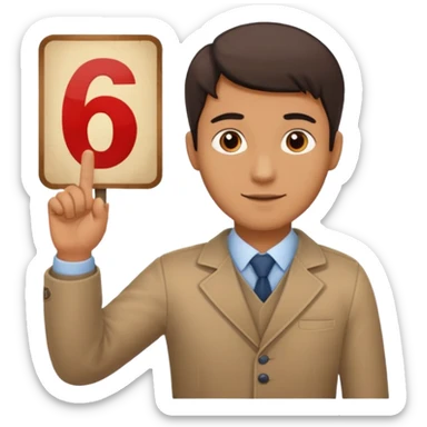 Un bonhomme tenant une pancarte avec le numéro 6 dans la main gauche et une pancarte avec le numéro 7 dans la main droite  sticker