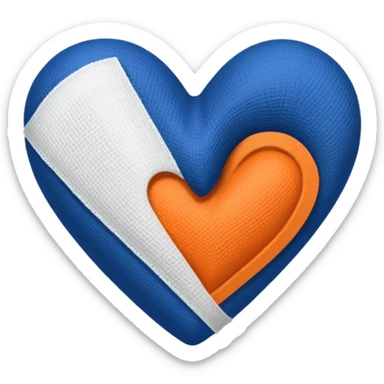 Half dark blue half orange heart split vertically, a white gauze bandage wrapped around it sticker