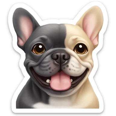 dark gray french bulldog happy alongside a pomeranian, best friends sticker