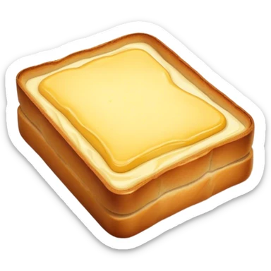 Cinematic warm toasted bread, golden-brown edges, butter melting into the surface, slightly crispy texture, simple and comforting, warm glowing background, inviting and homely. sticker
