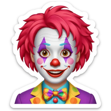 Clown – Bright makeup, red nose, colorful wig, exaggerated smile sticker