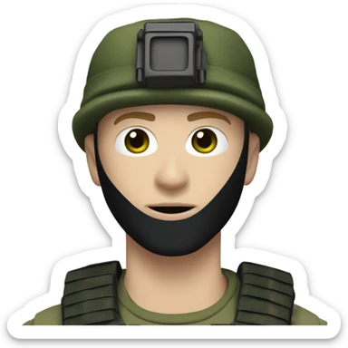 white male, pale skin, call of duty black mask, green camo tactical gear, combat boots, black beanie, hazel eyes sticker