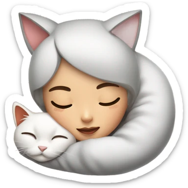 a super cute cat is sleeping above an asia girl head sticker