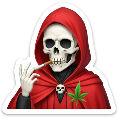 grim reaper in red cape smoking weed with loads of smoke in the air sticker