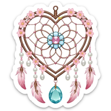 Sakura flower heart Cœur pastel suncatchers gemstones beadspearls crystals dreamcatcher sticker