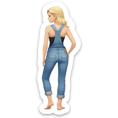 Barefoot blonde girl in rolled up denim jeans with with tank top right hand in back pocket from the back sticker