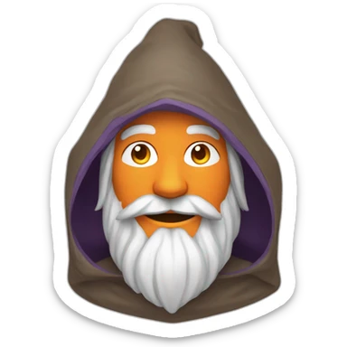 portrait smiling of a wizard style of Merlin, with orange gat sticker