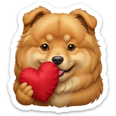 Golden Retriever/Chow Chow mix holding a large heart in its mouth sticker