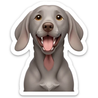 cinematic-cute-yawning-weimaraner-portrait-emoji,-head-tilted-slightly-with-a-dramatic,-wide-open-yawn,-revealing-a-sleek grey fur-with-a-subtle-shimmer,-floppy-ears-slightly-drooping,-round-brown-eyes-barely-open-in-drowsy sticker