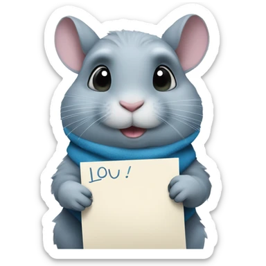 blue hair chinchilla stand up and holds a pape which is written i love u sticker