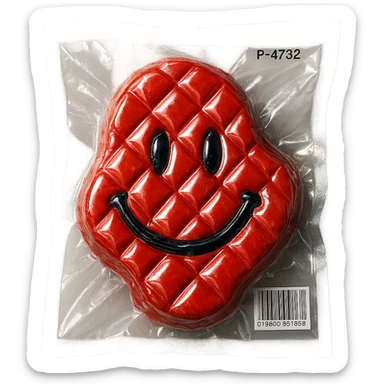 diamond-textured meat steak, shiny and inflated, vacuum-sealed style sticker