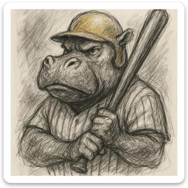 hippo holding a baseball bat, wearing a yellow helmet, pinstripes outfit sticker