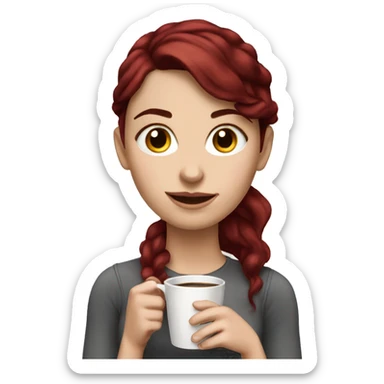 Realistic white girl with burgundy hair and coffee sticker