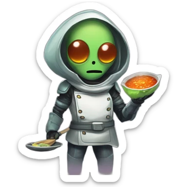 alien chef scifi roguelike rpg style inspired by slay the spire digital art sticker