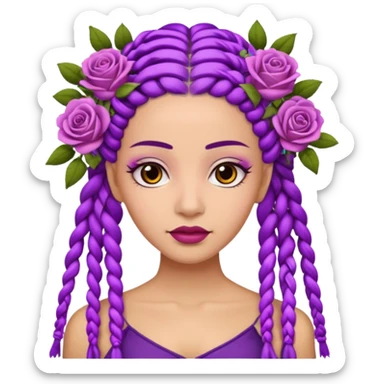 CrownedOlive skin queen with purple braids, brown eyes surrounded by roses sticker