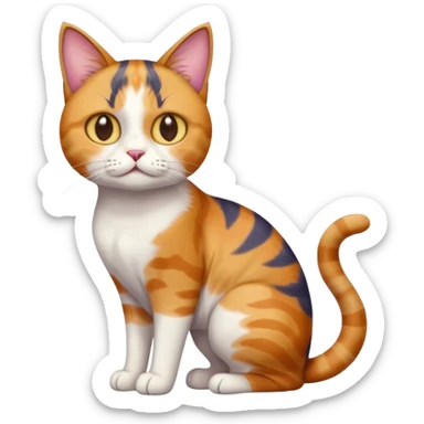 full body colourful calico tabby cat with disproportioned head with an anxious face and white front legs sticker