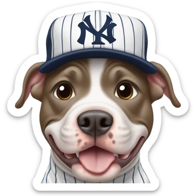 Pitbull smiling with a New York Yankees Jersey and cap on his head sticker