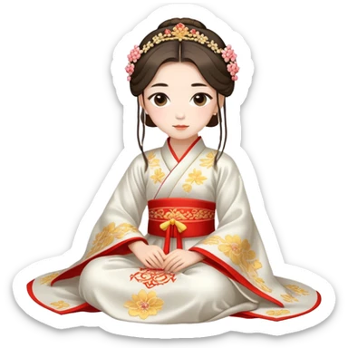Beautiful girl wearing Hanfu wedding dress sitting sticker