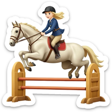 A girl riding a horse and jumping over an obstacle  sticker