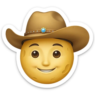 The smiling moon emoji with a cowboy hat on sticker