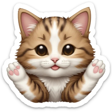 dark brown tabby and white kitten upside down with eyes closed sticker