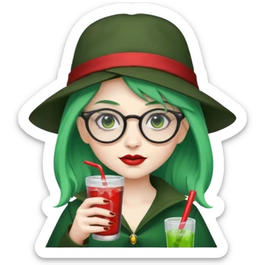 vampire green hair Drink holders with hat, wearing glasses, female sticker